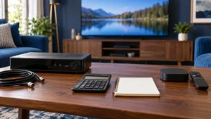 Cable receiver, streaming device, calculator and notebook arranged for a television-cost comparison